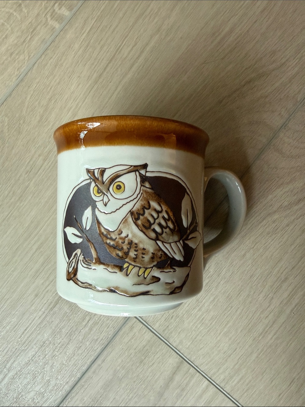 Vintage Owl Ceramic Mug in Brown and Cream